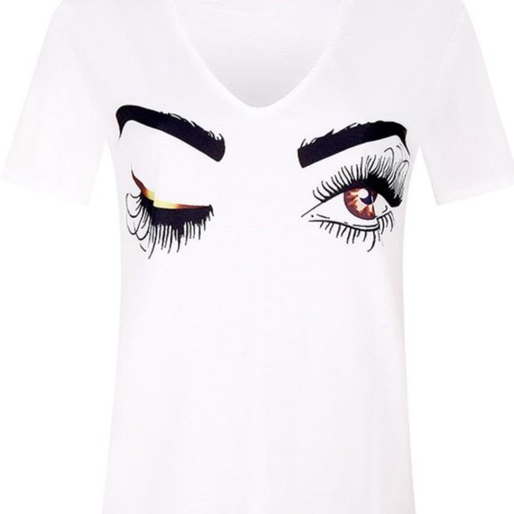 Wink Printed V-Neck T-shirt with Neck Detail - Picture 1 of 2